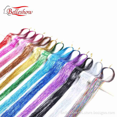 Hot sell colorful bright laser flashing braid one piece clip on hair extension DIY christmas decoration Accessories